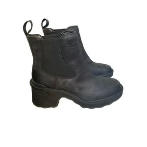 Sorel Womens Hi-Line Heel Chelsea Ankle Pull On Black Leather Boots Size 10